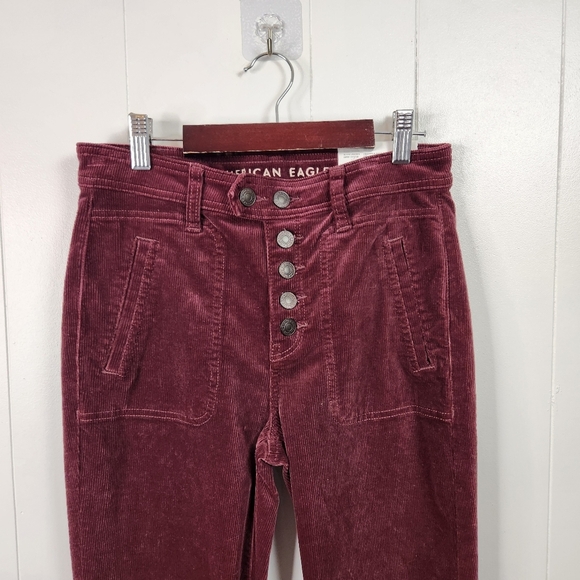 American Eagle Burgundy Corduroy Skinny Jeans Jeggings Pants Button Fly size 2 - Picture 3 of 12